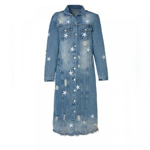 STEVE MADDEN LONG DENIM DISTRESSED STAR DUSTER DRESS SHACKET JACKET 3X